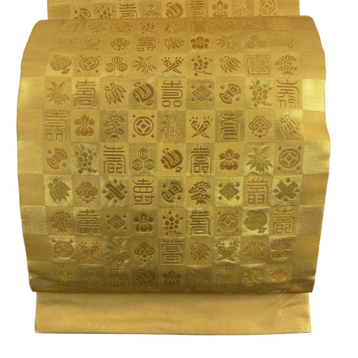 【美品】 袋帯 秀品 落款 証紙 宝寿文 金糸 箔 金色 六通 正絹 【中古】