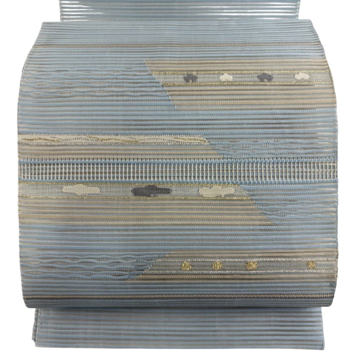 【美品】 名古屋帯 秀品 夏帯 絽 八寸名古屋帯 幾何学模様 金銀糸 水色 お太鼓柄 正絹 【中古】