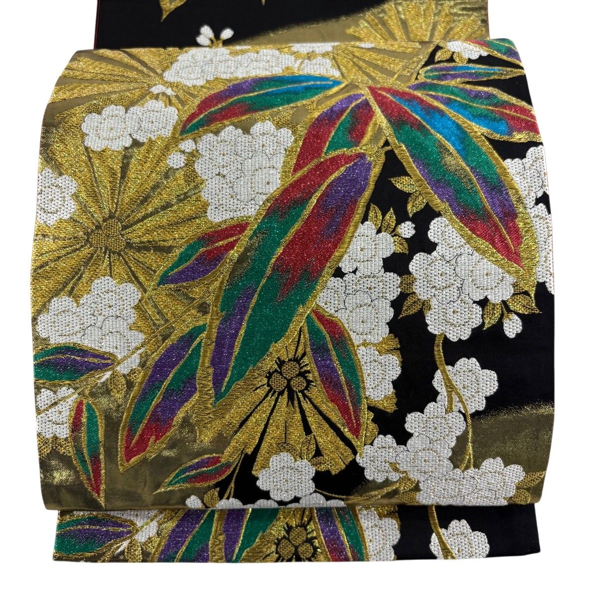 【美品】 袋帯 秀品 松竹 桜 金糸 箔 黒 六通 正絹 【中古】