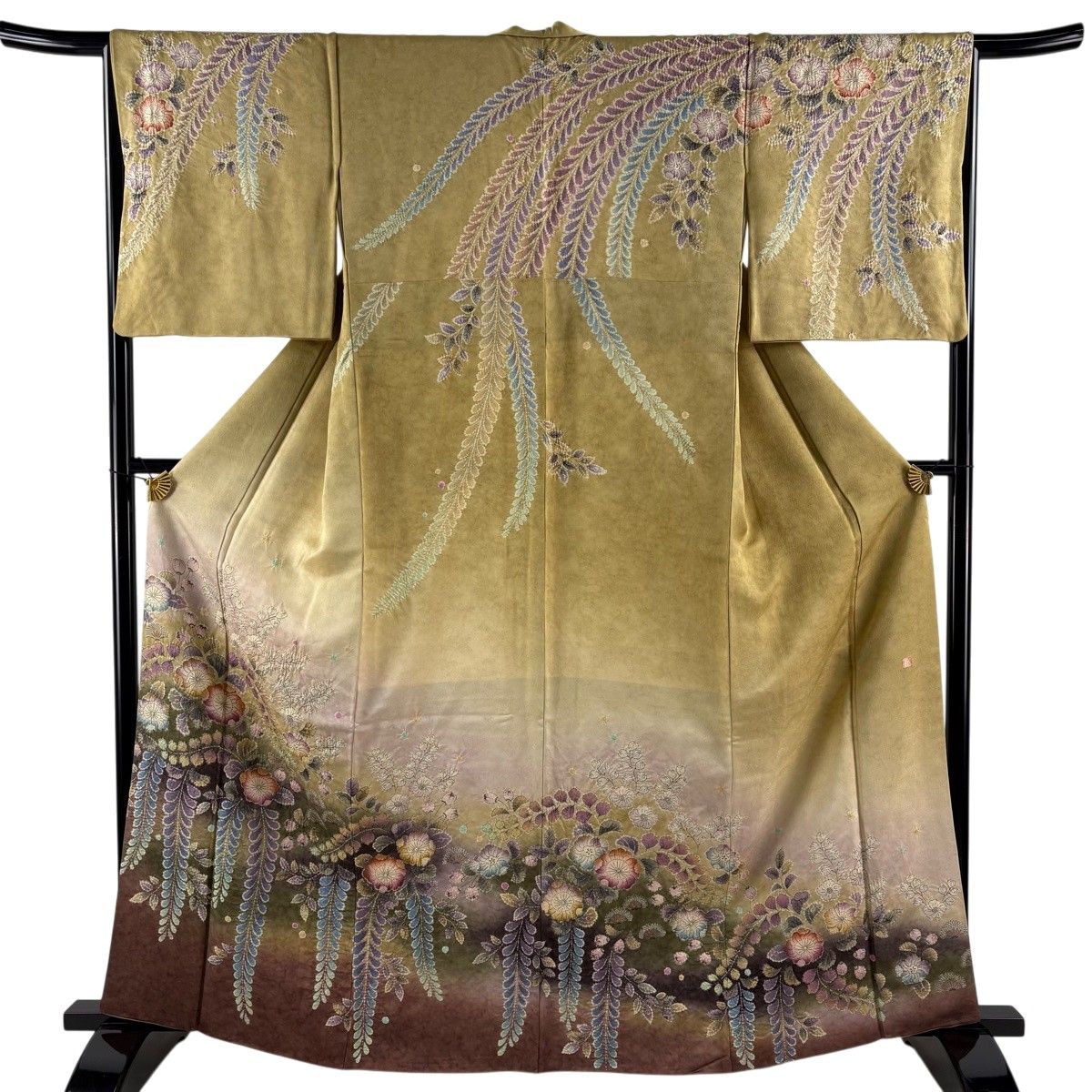 超美品　正絹　袷　付け下げ　訪問着　着物　 163裄67　グレー　黄緑　辻が花 美品】 訪問着 身丈163cm 裄丈65.5cm M 袷 落款 辻が花 銀通し ぼかし