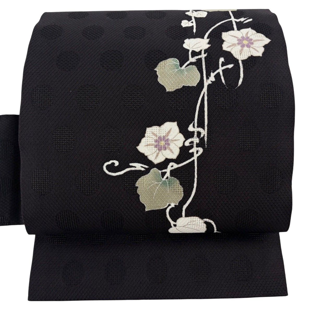 名古屋帯 名品 草花 金彩 茶紫 正絹 【中古】