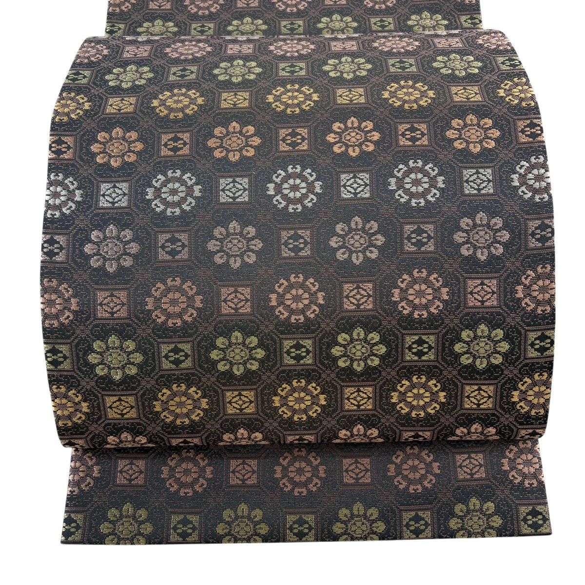 【美品】 袋帯 名品 蜀江華文 刺繍 灰色 六通 正絹 【中古】