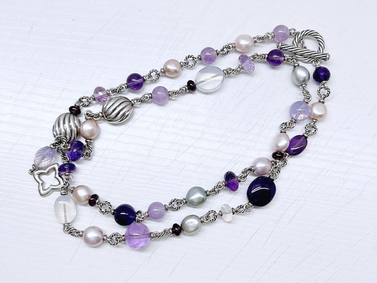 レア　美品　DAVID　YURMAN　デイヴィッド　ヤーマン　SV925　アメジスト　パール　ロング　ネックレス