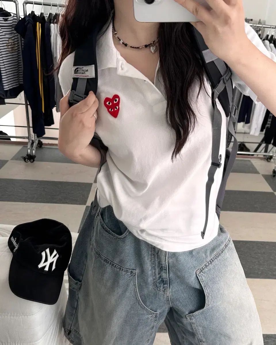 コム・デ・ギャルソン ダブル ハート 白 カラ Tシャツ