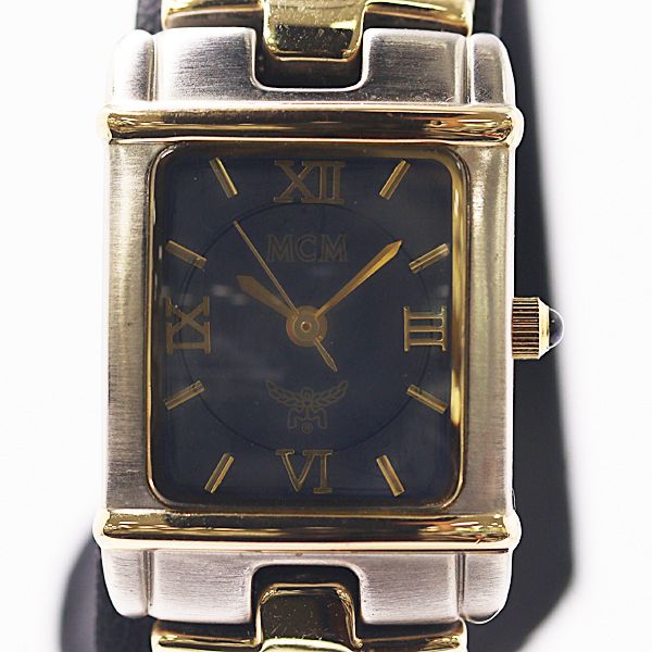 良品 保/箱付 稼働 MCM 6691 QZ ブルー文字盤 レディース腕時計 0132000 6PRT MTM ABC26553