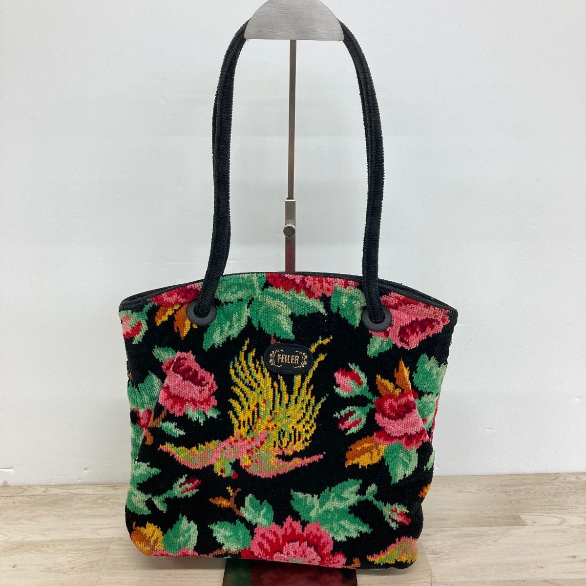 美品 FEILER/フェイラー トートバッグ/ハンドバッグ ブラック/黒 花柄 