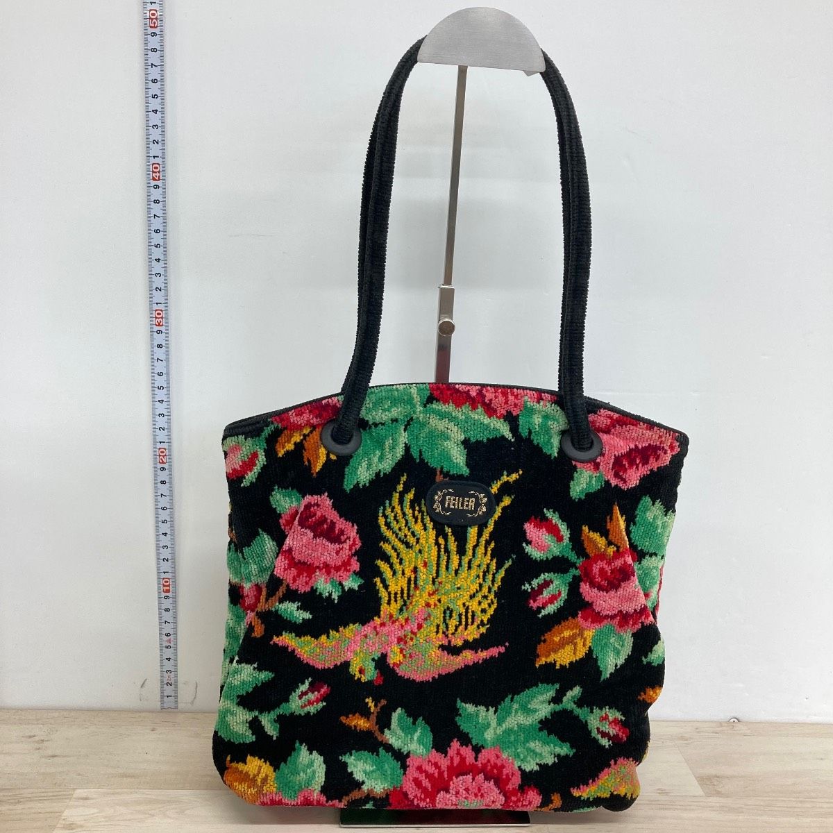 美品 FEILER/フェイラー トートバッグ/ハンドバッグ ブラック/黒 花柄 