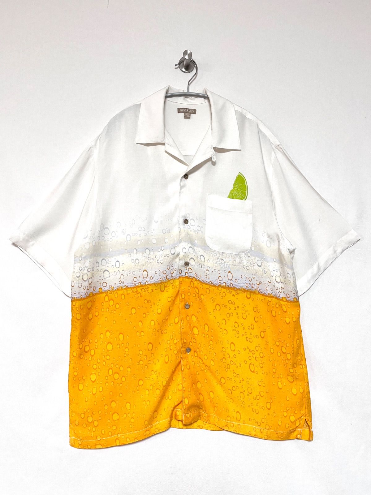 GEORGE】90-00s S/S 総柄レーヨンオープンカラーシャツ L 開襟