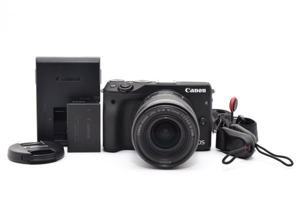 ★極上美品★ Canon キヤノン EOS M3 ボディ ブラック 18-55mm STM レンズセット 純正バッテリーチャージャー #0836A