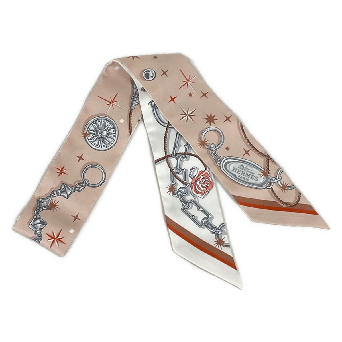 HERMES(エルメス) スカーフ美品 ツイリー 白×ベージュ×マルチ リボンスカーフ 15,762円