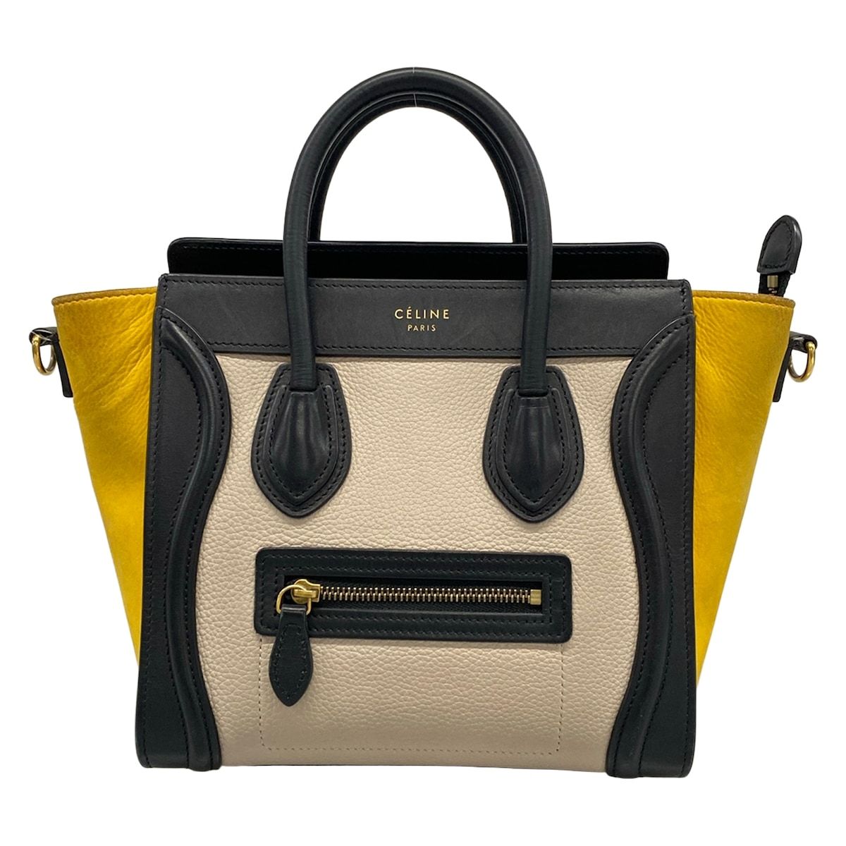 CELINE(セリーヌ) ハンドバッグ ラゲージナノショッパー ベージュ×黒×イエロー レザー