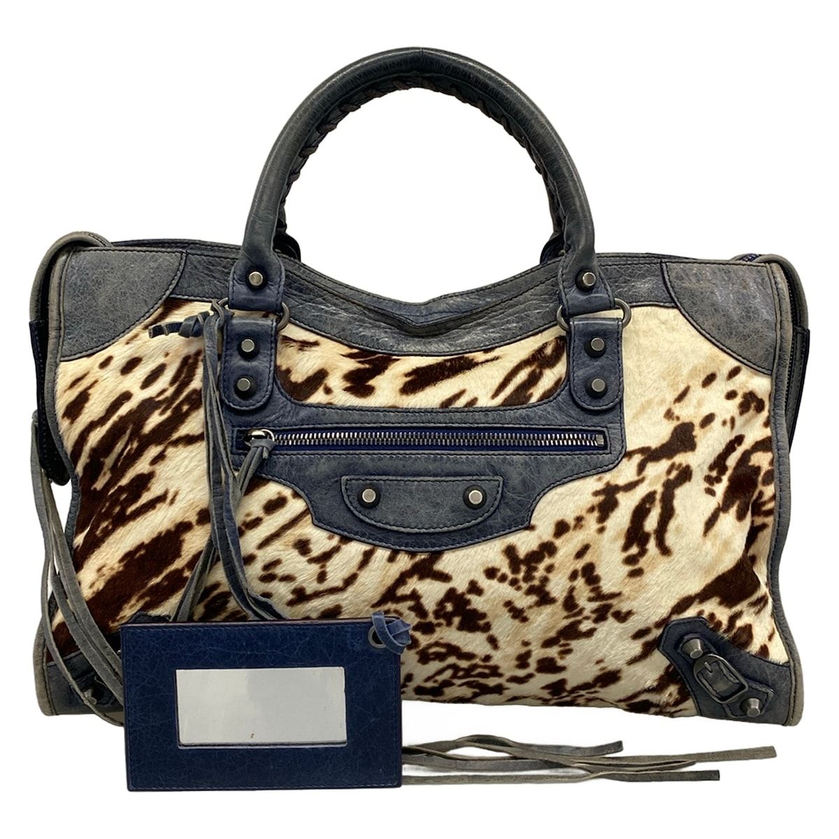BALENCIAGA(バレンシアガ) ハンドバッグ ザ・シティ 115748 アイボリー×ダークブラウン×ネイビー １０周年記念 レザー