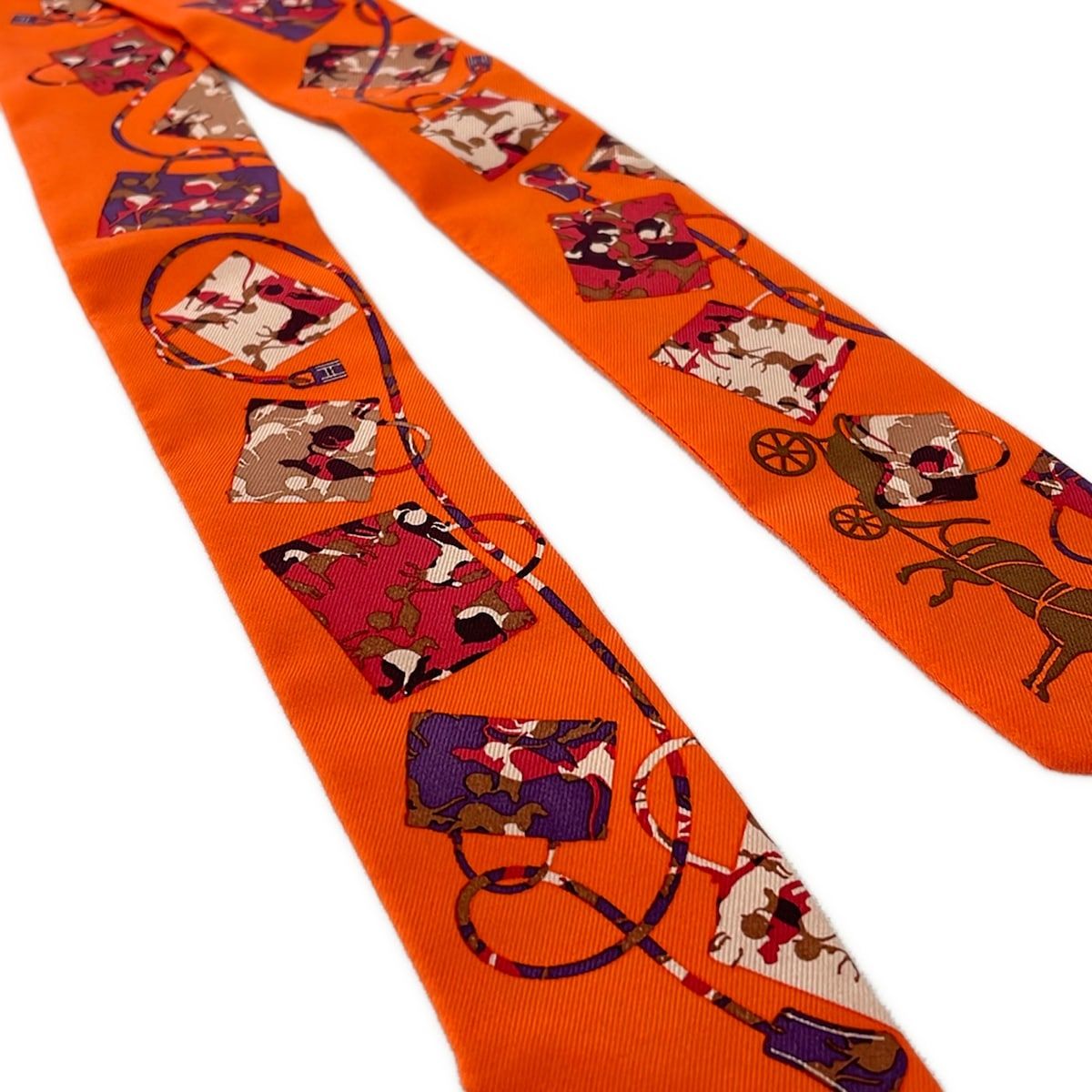 HERMES(エルメス) スカーフ美品 ツイリー オレンジ×ボルドー×マルチ