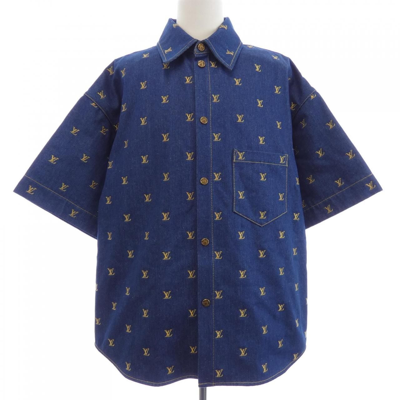 ルイヴィトン LOUIS VUITTON エンブロイダードシグネチャーショートスリーブデニムシャツ HQS90WJX1 S／Sシャツ