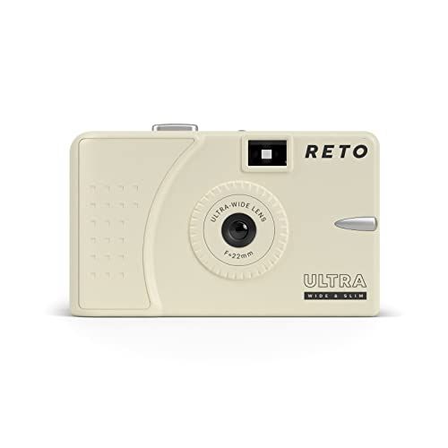 RETO Ultra Wide & Slim 35mm 再利用可能な昼光フィルムカメラ - 22mm 広角レンズ、フォーカスフリー、軽量、使いやすい (クリーム)★ 18c2b4af