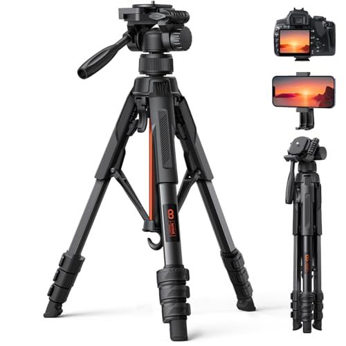 【75°開脚】カメラ 三脚 8kg耐荷重 360°回転 170cm高さ Lamicall：雲台 撮影 tripod スタンド 伸縮 調整 自撮り スマホ ホルダー 折り畳み 頑丈 固定 滑り止め 持ち運び 旅行 登山 便利 水準器 一眼レフ 2e9b83a2