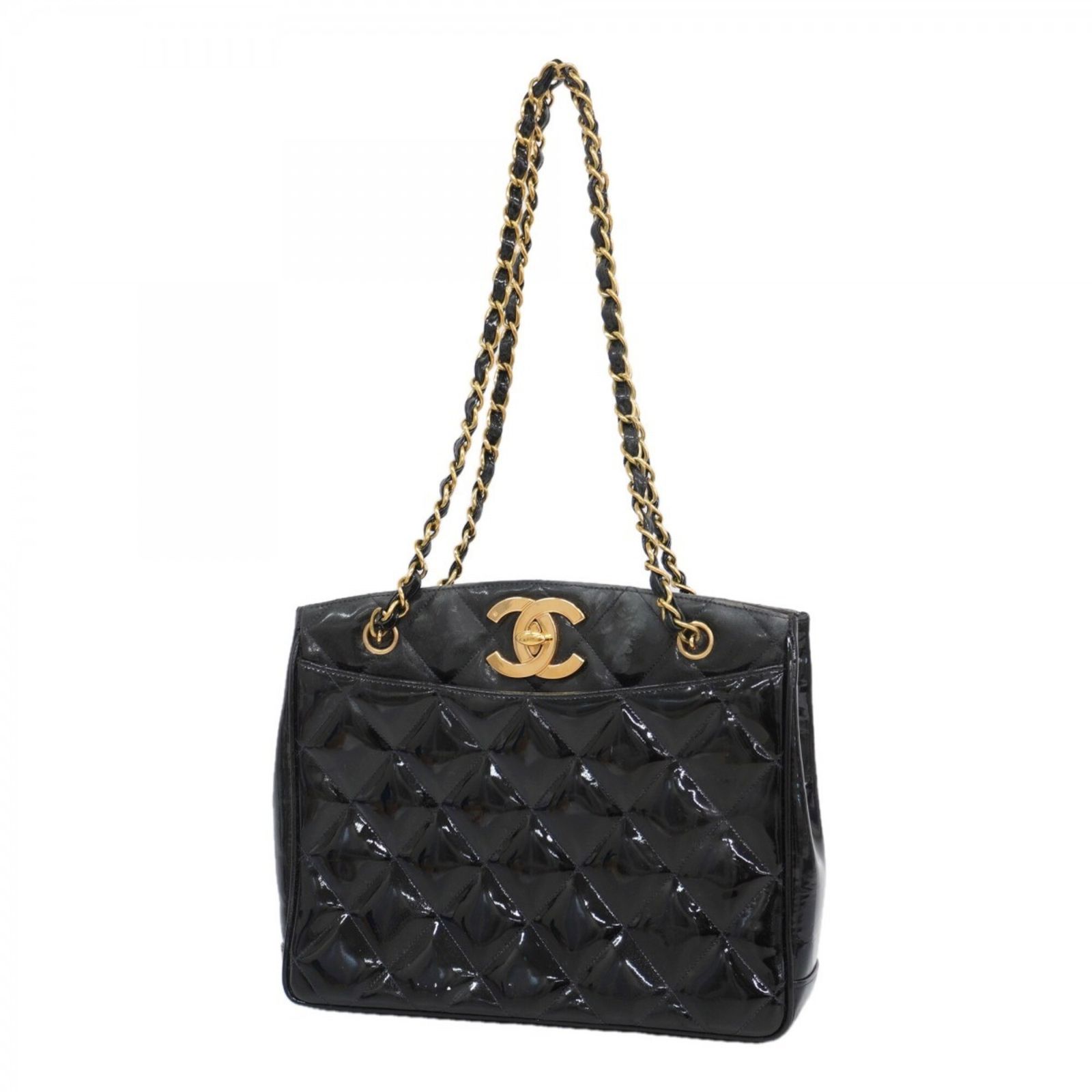 シャネル　デカココ　ポーチ　パテントレザー　黒　メイクポーチ　ハンドバッグ シャネル(Chanel) シャネル ショルダーバッグ マトラッセ デカココ