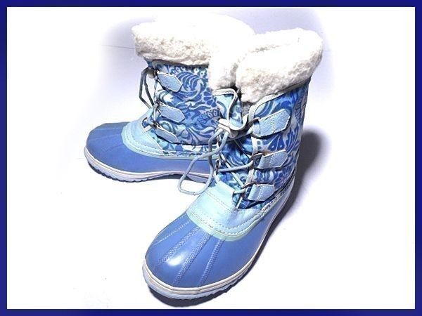 カナダ名門★SOREL/ソレル【24.0cm/水色ペイズリー柄】インナー付き/高級スノーブーツ◆X6n68