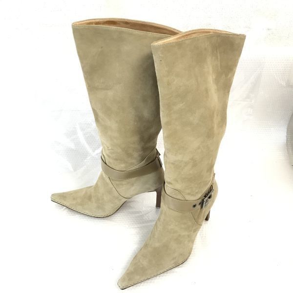 BLUE LABEL CRESTBRIDGE【23.5/ベージュ/beige】ヌバック本革/ハンドメイド/ロングブーツ/ハイヒール/靴/Shoes◆WB82-6