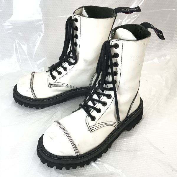 イングランド★Steady's STREET BOOTS★本革/スチールトゥブーツ/UKロック系【39/24.5程度/白/white】厚底/◆WB72-2