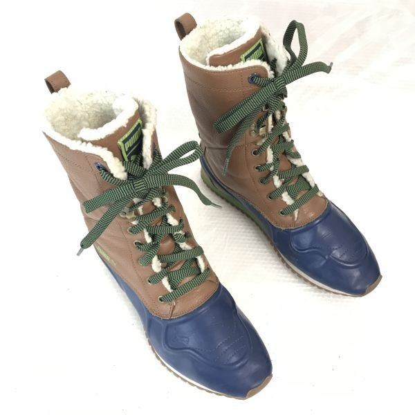 PUMA/プーマ★本革/防水/内側ボア/スノーブーツ【24.5-25.0/茶×紺/BROWN×navy】Shoes◆bWB73-22