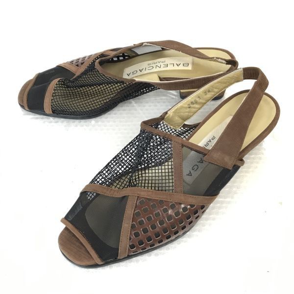バレンシアガ/BALENCIAGA★バックストラップ/メッシュサンダル【34.5/22.0-22.5/茶×黒/BROWN×BLACK】Shoes/sandal/pumps◆bQ-545 7,100円