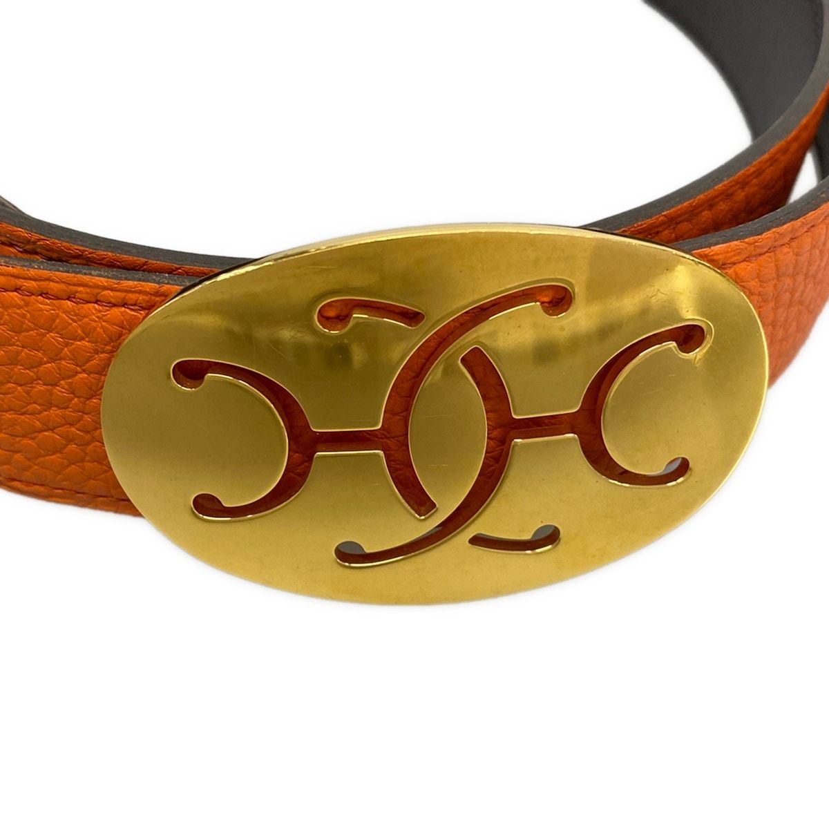 HERMES(エルメス) ベルト 75 オレンジ×ダークブラウン×ゴールド イニシャル刻印/サイズ：75/ダブルHロゴ/リバーシブル