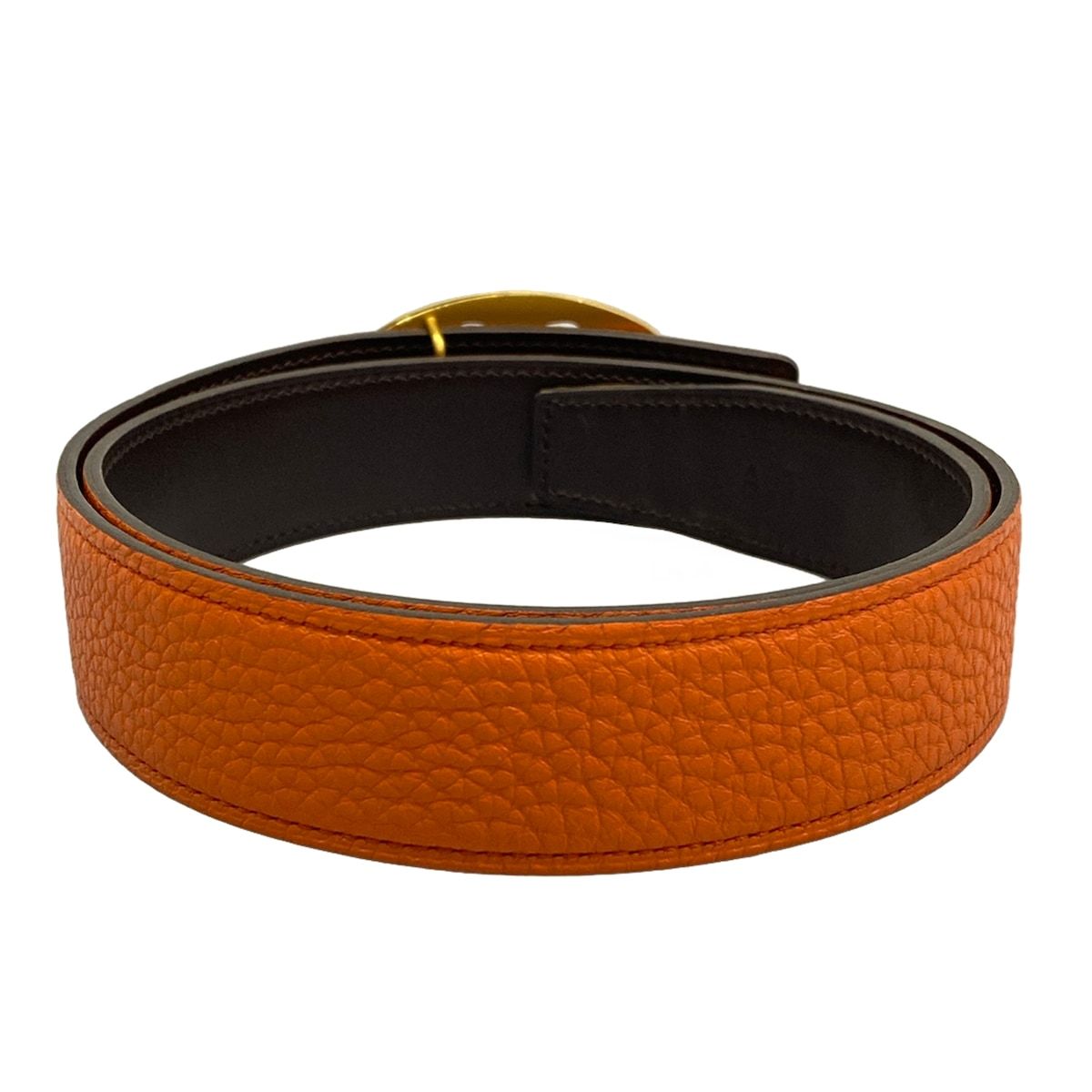HERMES(エルメス) ベルト 75 オレンジ×ダークブラウン×ゴールド イニシャル刻印/サイズ：75/ダブルHロゴ/リバーシブル