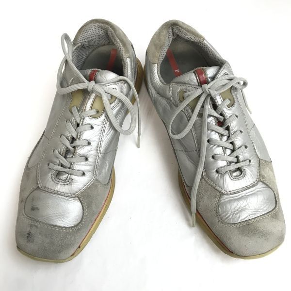 イタリア製★PRADA/プラダ★レザースニーカー/靴/メンズシューズ【UK8/26.5/silver/シルバー】leather/sneakers/Shoes/trainers◆sD-140 イタリア製☆PRADA/プラダ☆レザースニーカー/靴/メンズシューズ【UK8