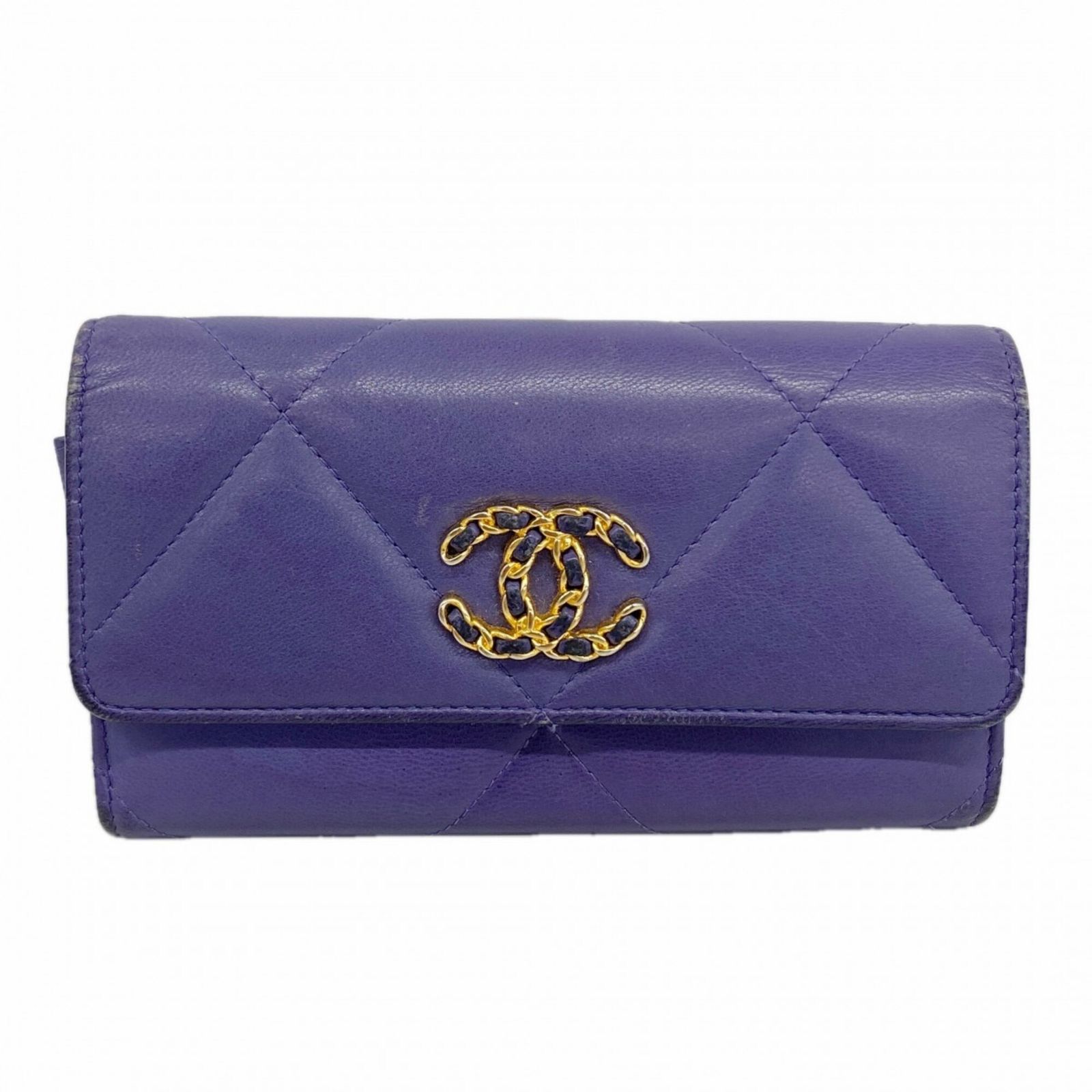 シャネル(Chanel) シャネル 長財布 シャネル19 ラムスキン パープル レディース