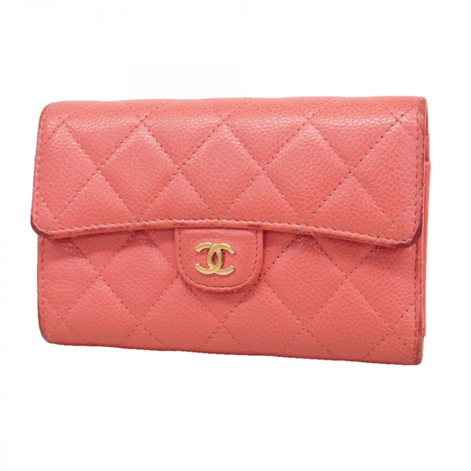 シャネル(Chanel) シャネル 三つ折り財布 マトラッセ キャビアスキン 