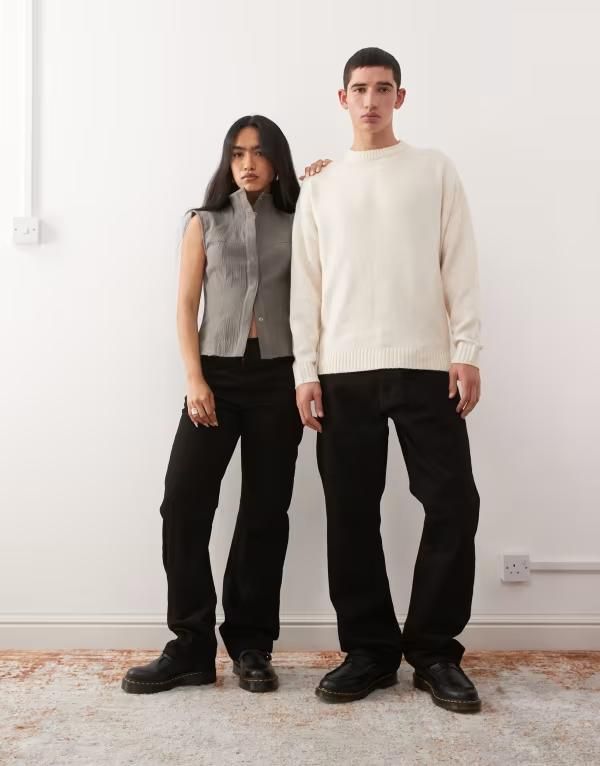 ウィークデイ レディース ボトムス デニムパンツ ストレート ジーンズ Weekday Orbit Unisex mid waist straight leg jeans Black rinse ブラ
