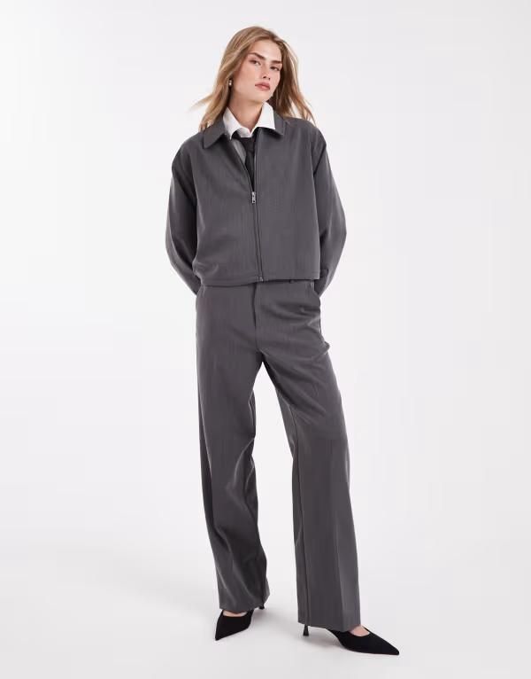 オブジェクト レディース ボトムス カジュアルパンツ ワイドレッグ パンツ Object wide leg tailored pants melange part of a set Medium gr