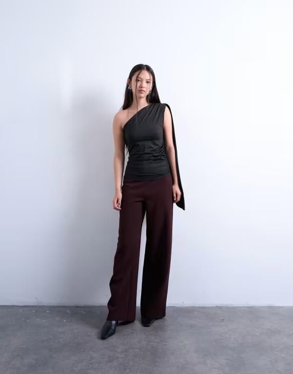 トップショップ レディース ボトムス カジュアルパンツ パンツ Topshop clean pull on tailored pants Burgundy バーガンディ