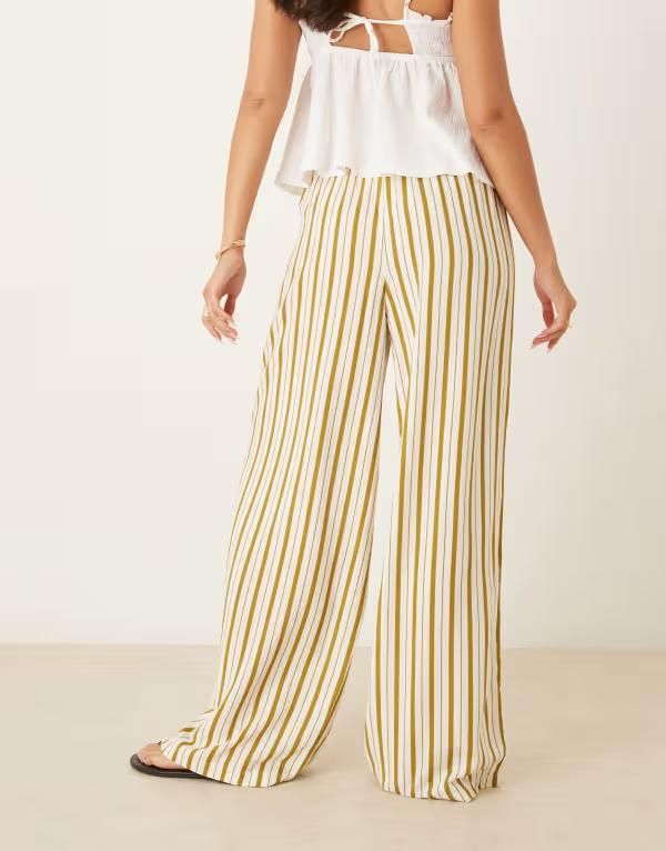 エイソス レディース ボトムス カジュアルパンツ パンツ リネン ASOS DESIGN linen blend pullon pants in olive pinstripe Olive Pinst