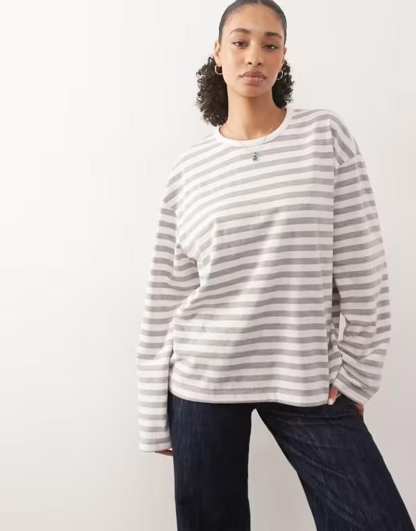 コルージョン レディース トップス Tシャツ COLLUSION oversized Tshirt stripe Pink Stripe ピンク