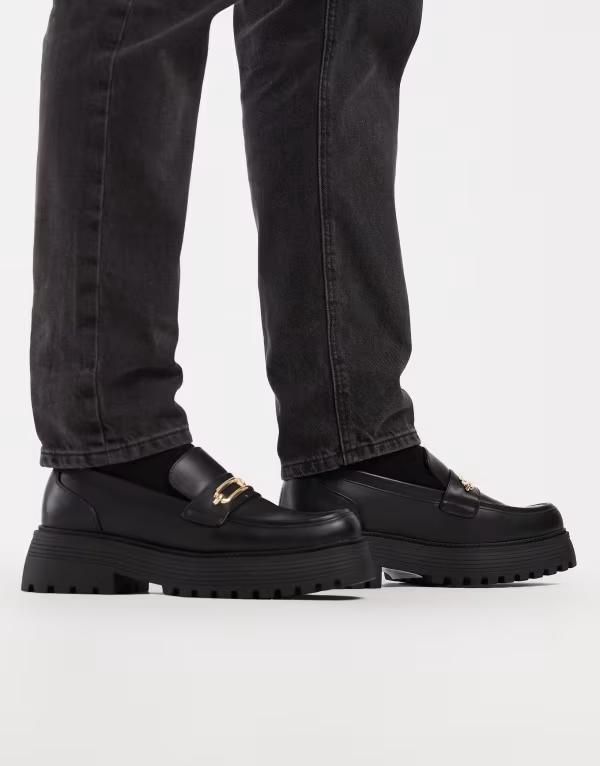 エイソス メンズ シューズ スリッポン・ローファー ASOS DESIGN chunky loafers Black ブラック