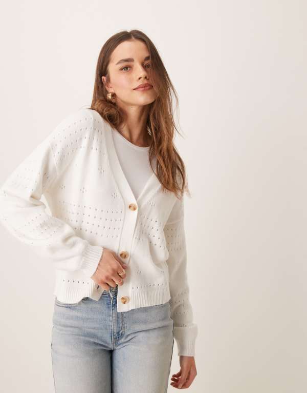 ヴィラ レディース アウター カーディガン ニット VILA blouson sleeve pattern knitted cardigan White alyssum ホワイト 13,675円