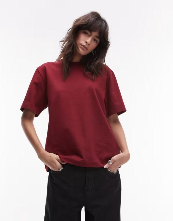 トップショップ レディース トップス Tシャツ Topshopremium basic short sleeve tee Burgundy バーガンディ
