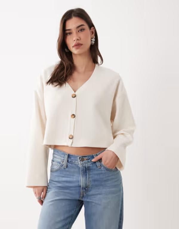 ミスセルフフリッジ レディース アウター カーディガン Vネック Misselfridge Vneck brushed rib cardigan in cream クリーム