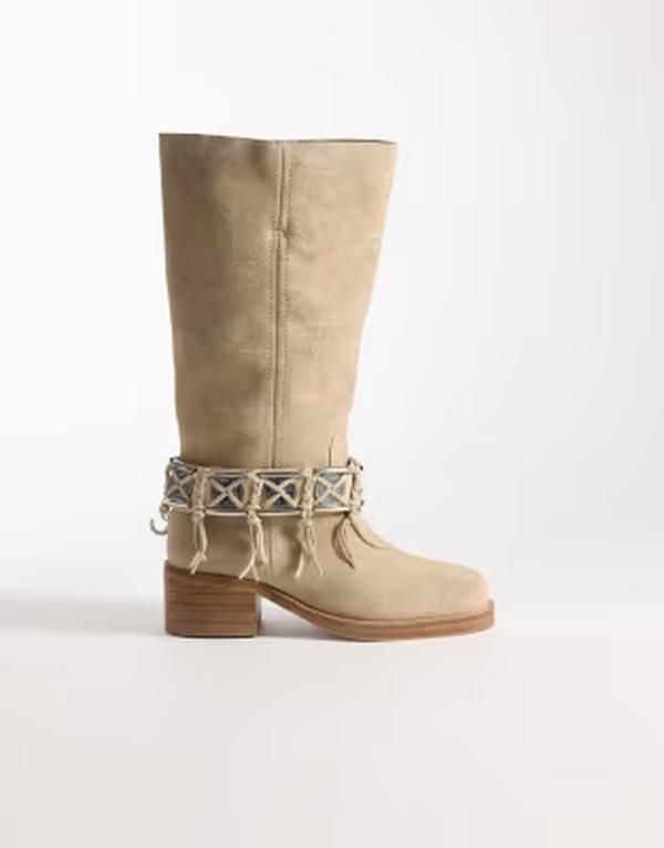 ブロンクス レディース シューズ ブーツ・レインブーツ スエード Bronx Kyley tassel detailing cowboy boots in oatmilk suede Oatmilk