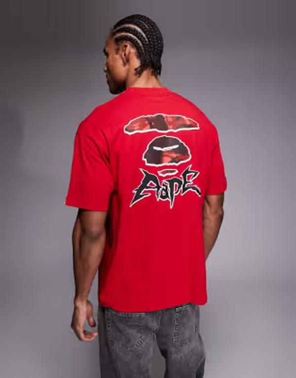 ベイシング エイプ メンズ トップス Tシャツ Aape by A Bathing Ape oversized Tshirt RED レッド