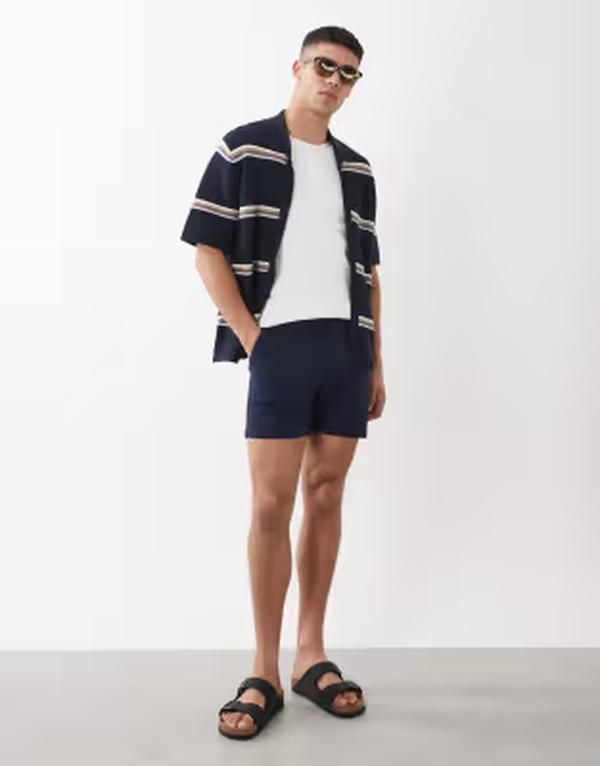 エイソス メンズ ボトムス ハーフパンツ・ショーツ ショートパンツ ASOS DESIGN skinny chino shorts in short length NAVY ネイビー