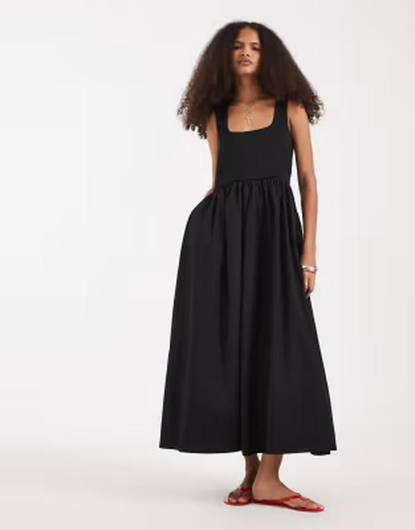 ヴェロモーダ レディース トップス ワンピース ミディ スカート ノースリーブ Vero Moda sleeveless midi dress with woven skirt Black ブラック