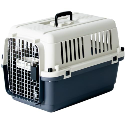 プチリュバン ペットキャリー DX60 猫用 小型犬用 中型犬用 IATA基準クリア クレート 14kgまで Lサイズ 奥行き60.5 x 幅40.5 x 高さ40.5cm 猫 犬（カラー: グレー）