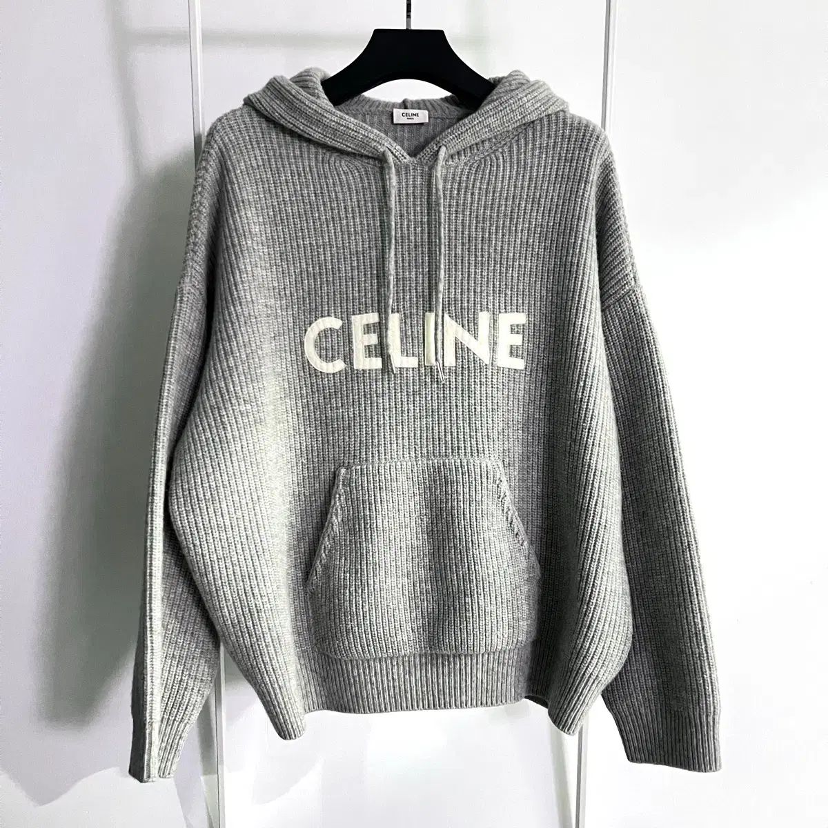 セリーヌ リブド ウール フードTシャツ グレー M