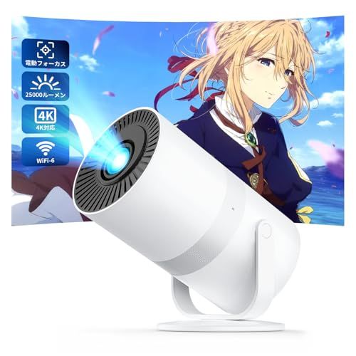 Tecaki 2026年超小型 プロジェクター 家庭用【電動フォーカス・自動台形補正・Android TV内蔵】25000LM 270°回転 天井投影 1080P 4K対応 ポータブル Wi-Fi6 大画面 短焦点 ぷろじえくたー Bluet 477321e5