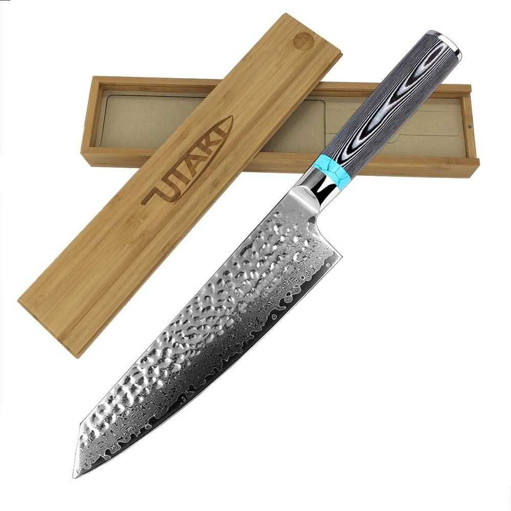 新品 Utaki 剣型（切付型）牛刀 包丁 ダマスカス 67層 V金10号 197mm あなたの料理の腕をワンランクアップさせます！
