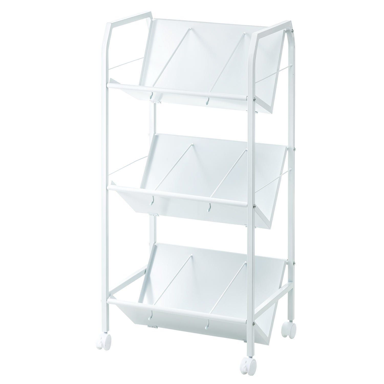 スチール製 斜め棚 キャスター 本 書類 A4 収納 高さ112cm 3段 幅56cm ファイルワゴン 総耐荷重60kg ホワイト イーサプライ EEX-FWG01