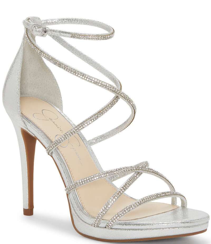 ジェシカシンプソン レディース シューズ サンダル トール Jessica Simpson Jaeya Metallic Rhinestone Strappy Dress Sandals Platin
